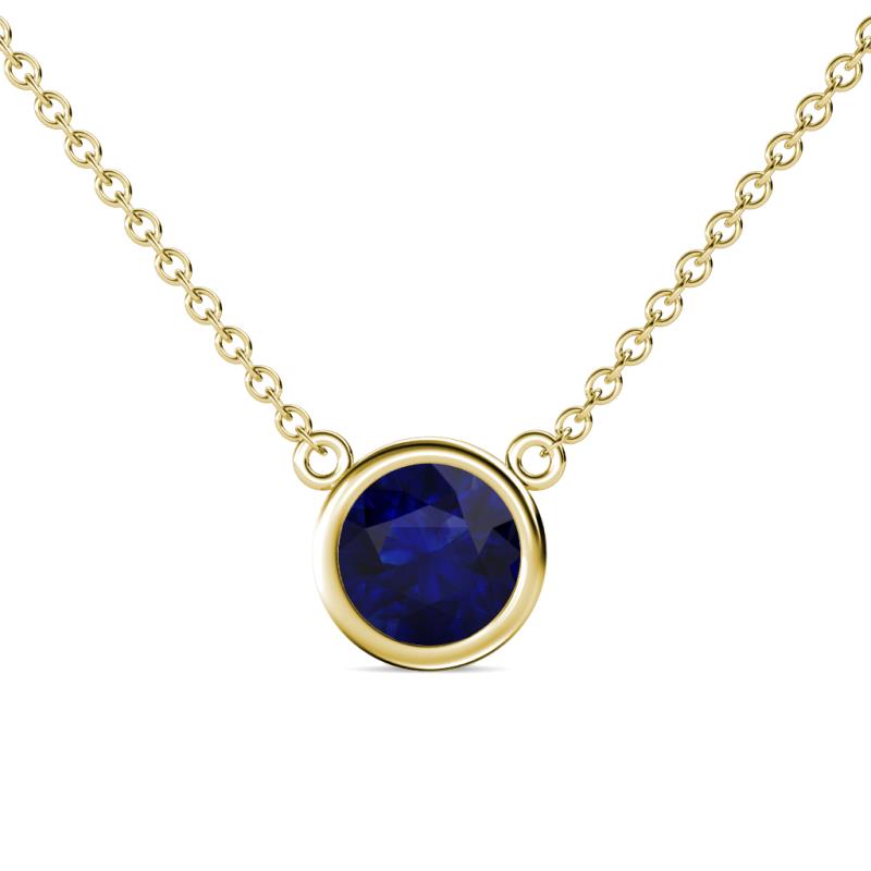 Merilyn 8.00 mm Round Blue Sapphire Bezel Set Solitaire Pendant 