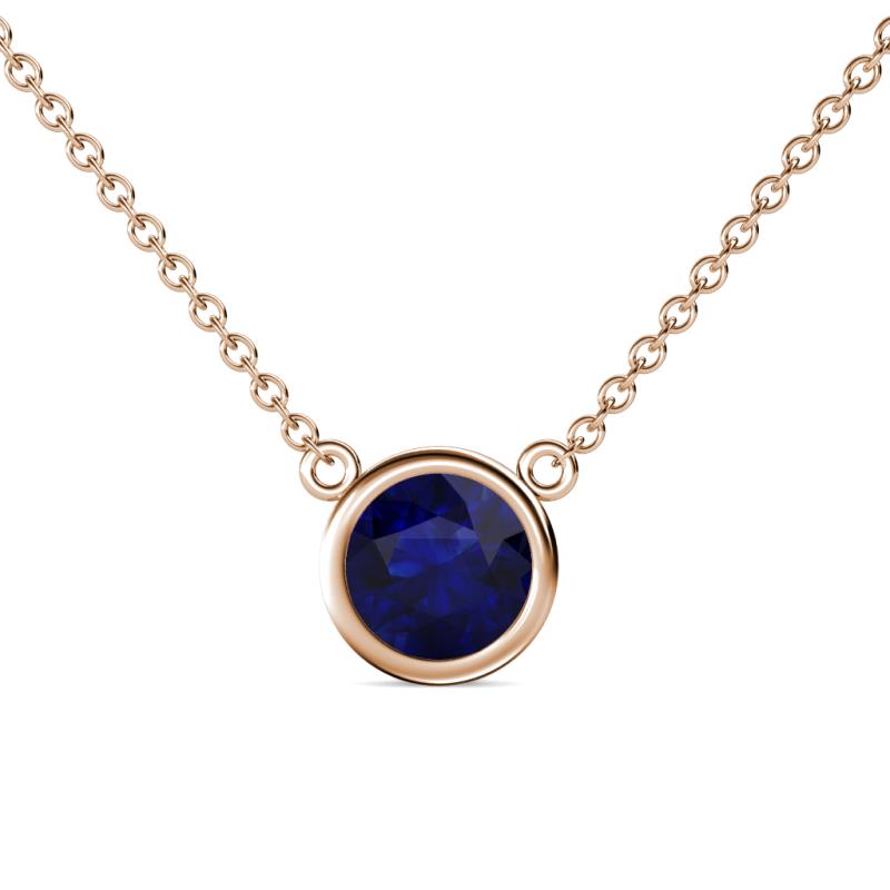 Merilyn 8.00 mm Round Blue Sapphire Bezel Set Solitaire Pendant 