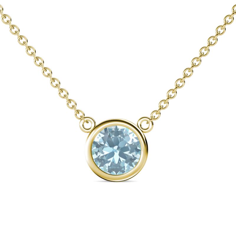 Merilyn 8.00 mm Round Aquamarine Bezel Set Solitaire Pendant 
