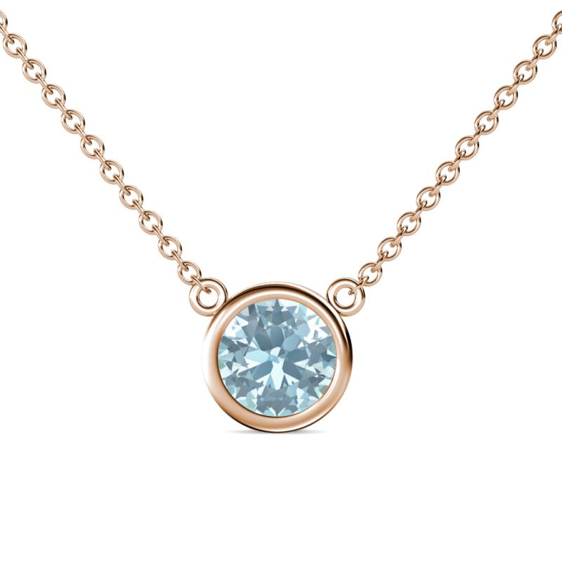 Merilyn 8.00 mm Round Aquamarine Bezel Set Solitaire Pendant 