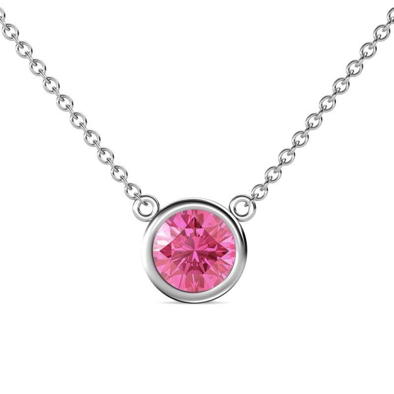 Merilyn 8.00 mm Round Pink Tourmaline Bezel Set Solitaire Pendant 