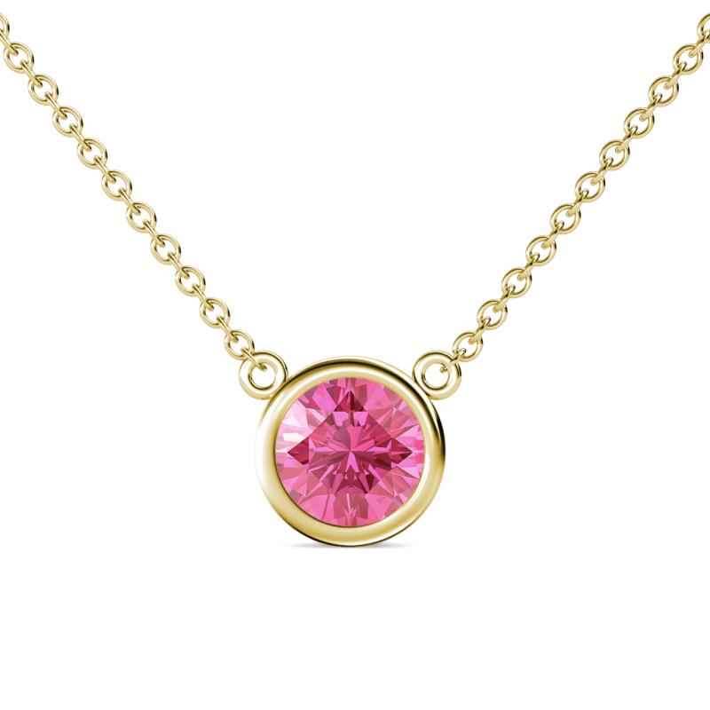 Merilyn 8.00 mm Round Pink Tourmaline Bezel Set Solitaire Pendant 