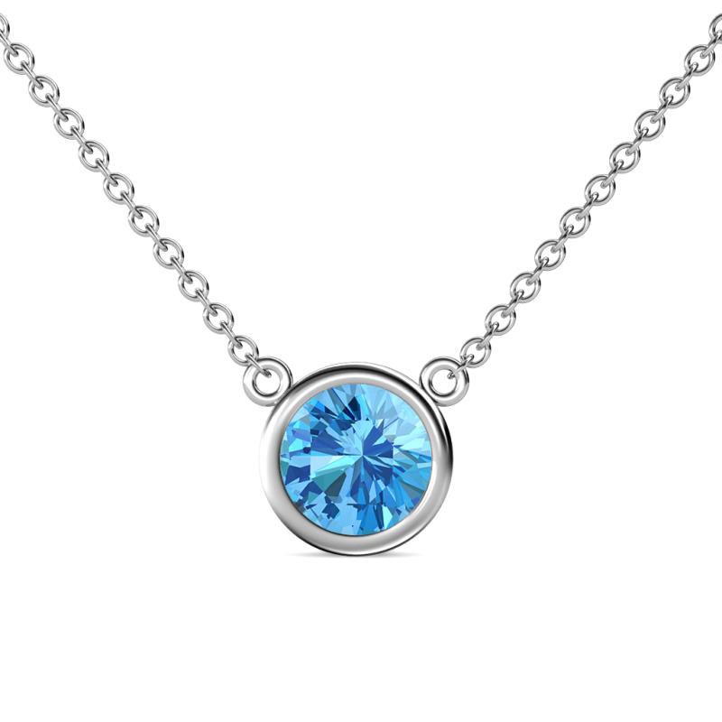 Merilyn 8.00 mm Round Blue Topaz Bezel Set Solitaire Pendant 