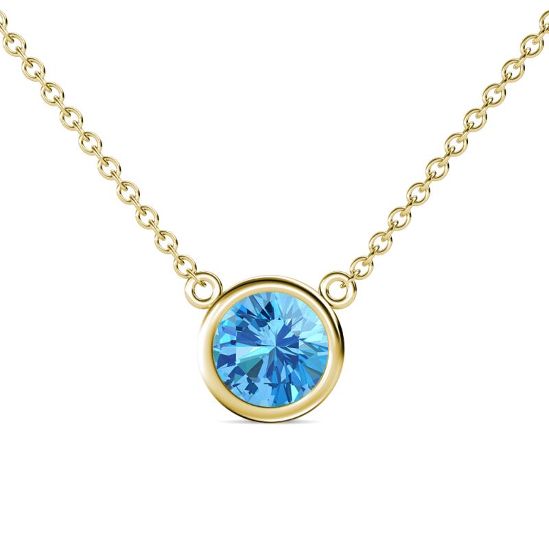 Merilyn 8.00 mm Round Blue Topaz Bezel Set Solitaire Pendant 