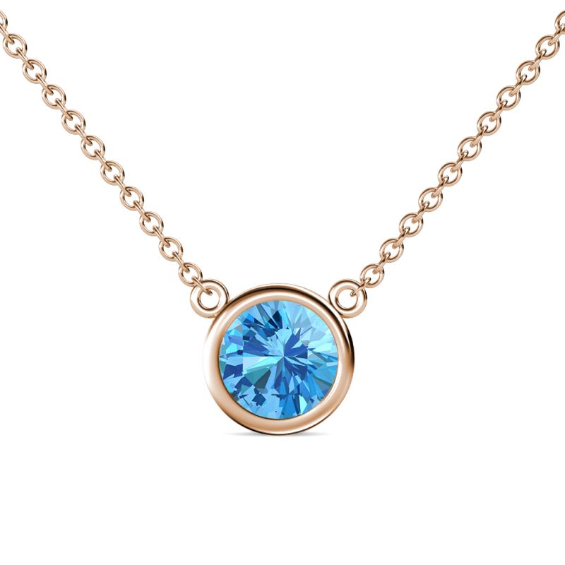 Merilyn 8.00 mm Round Blue Topaz Bezel Set Solitaire Pendant 