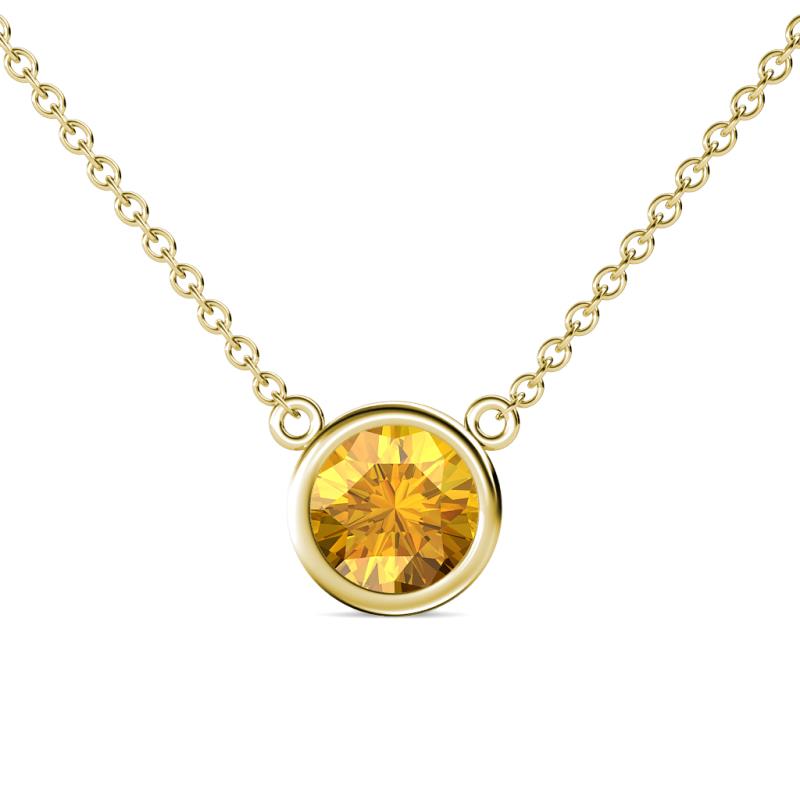 Merilyn 8.00 mm Round Citrine Bezel Set Solitaire Pendant 