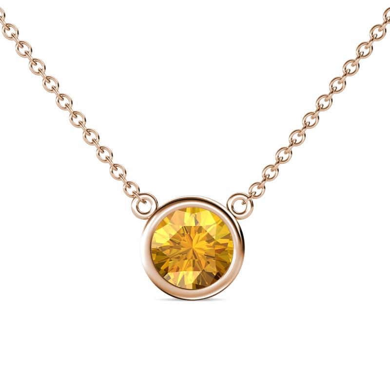 Merilyn 8.00 mm Round Citrine Bezel Set Solitaire Pendant 
