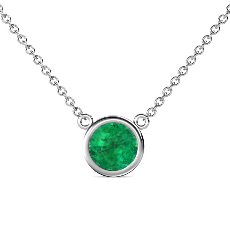 Merilyn 8.00 mm Round Emerald Bezel Set Solitaire Pendant 