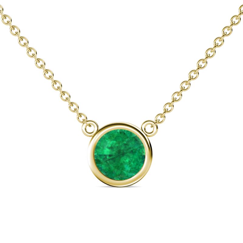 Merilyn 8.00 mm Round Emerald Bezel Set Solitaire Pendant 