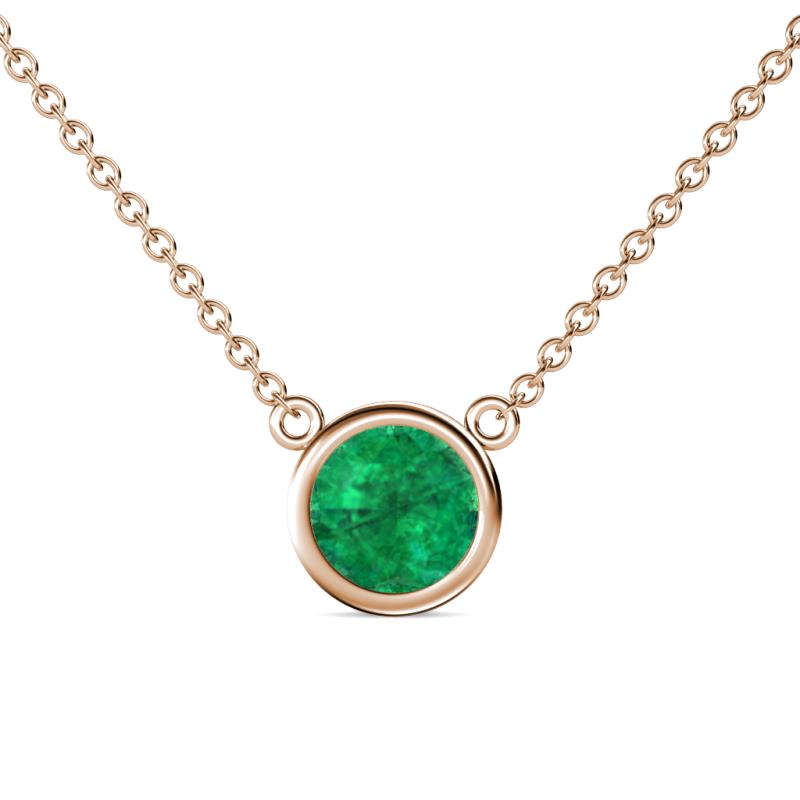 Merilyn 8.00 mm Round Emerald Bezel Set Solitaire Pendant 