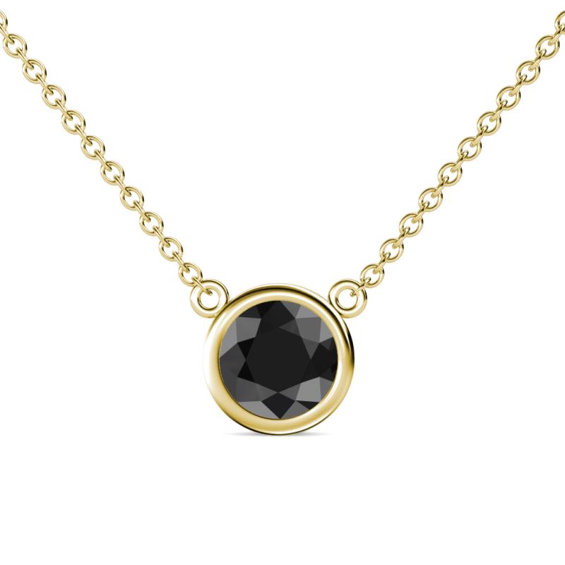 Merilyn 8.00 mm Round Black Diamond Bezel Set Solitaire Pendant 