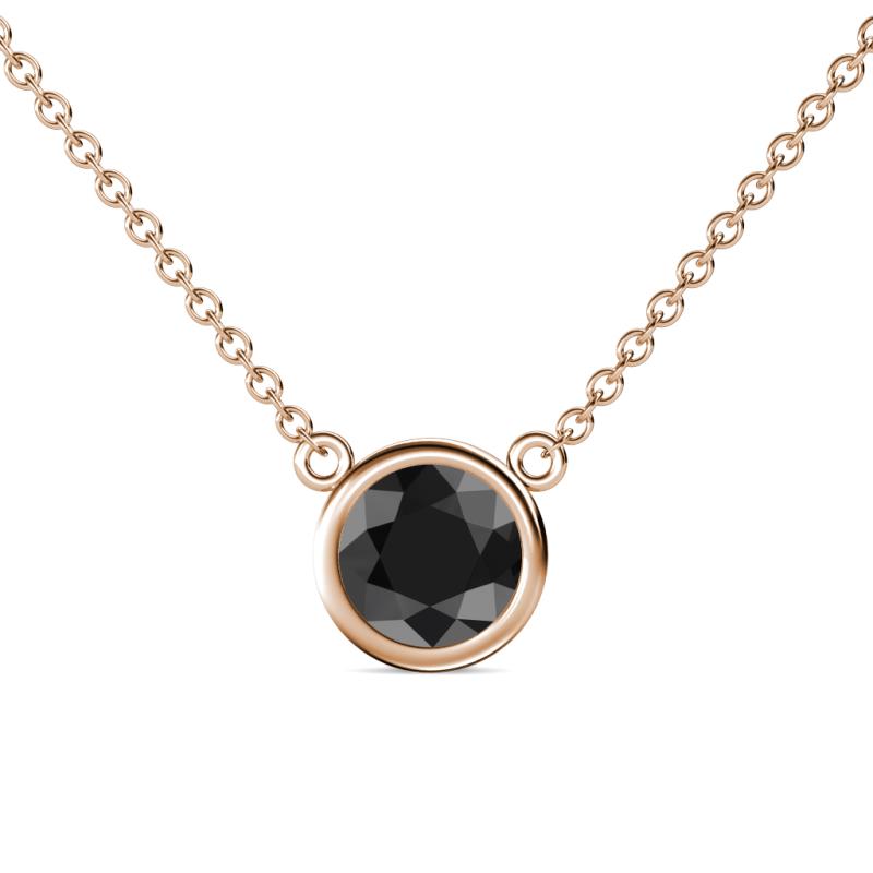 Merilyn 8.00 mm Round Black Diamond Bezel Set Solitaire Pendant 
