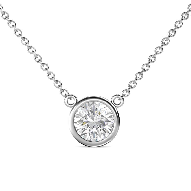 Merilyn 8.00 mm Round White Sapphire Bezel Set Solitaire Pendant 