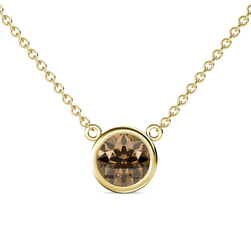 Merilyn 8.00 mm Round Smoky Quartz Bezel Set Solitaire Pendant 