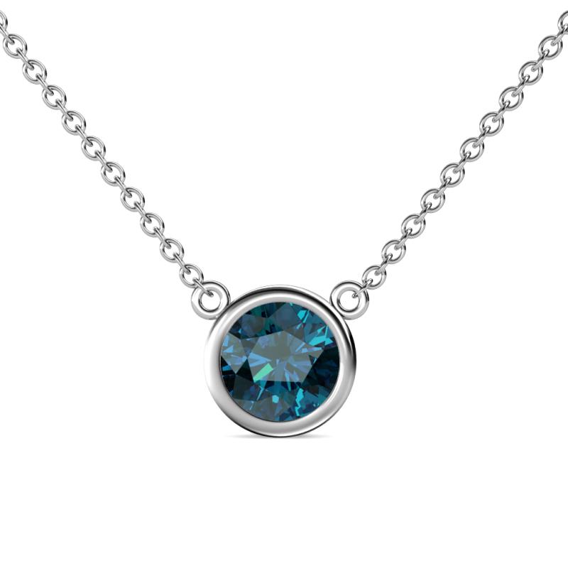 Merilyn 8.00 mm Round Blue Diamond Bezel Set Solitaire Pendant 