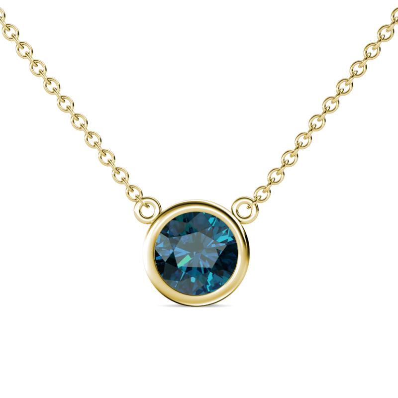 Merilyn 8.00 mm Round Blue Diamond Bezel Set Solitaire Pendant 