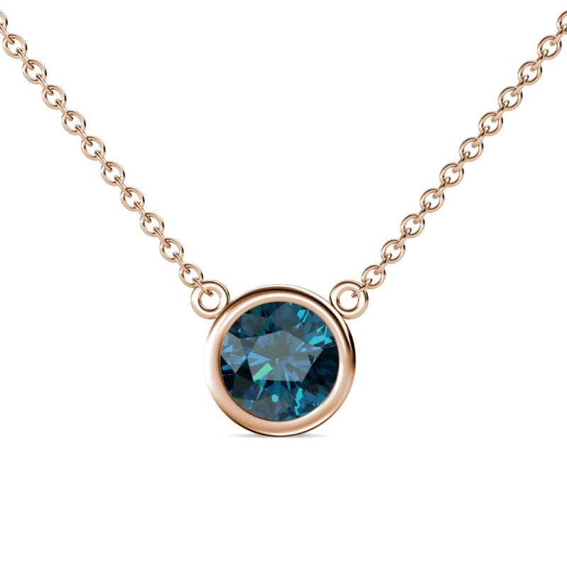 Merilyn 8.00 mm Round Blue Diamond Bezel Set Solitaire Pendant 