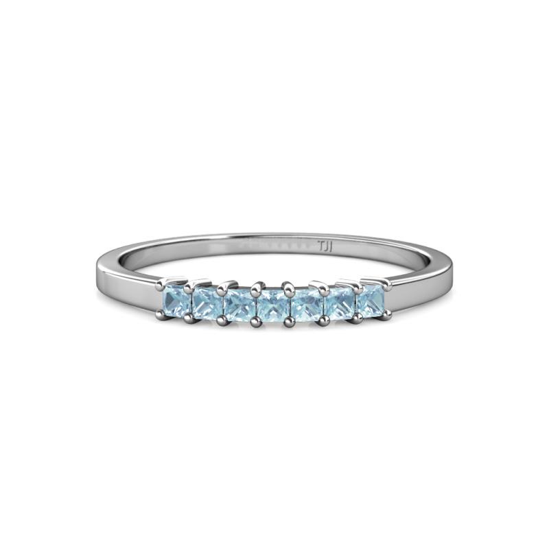 Evia 2.00 mm Princess Cut Aquamarine 7 Stone Wedding Band 