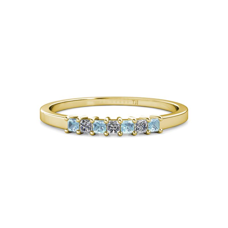 Evia 2.00 mm Princess Cut Aquamarine and Diamond 7 Stone Wedding Band 
