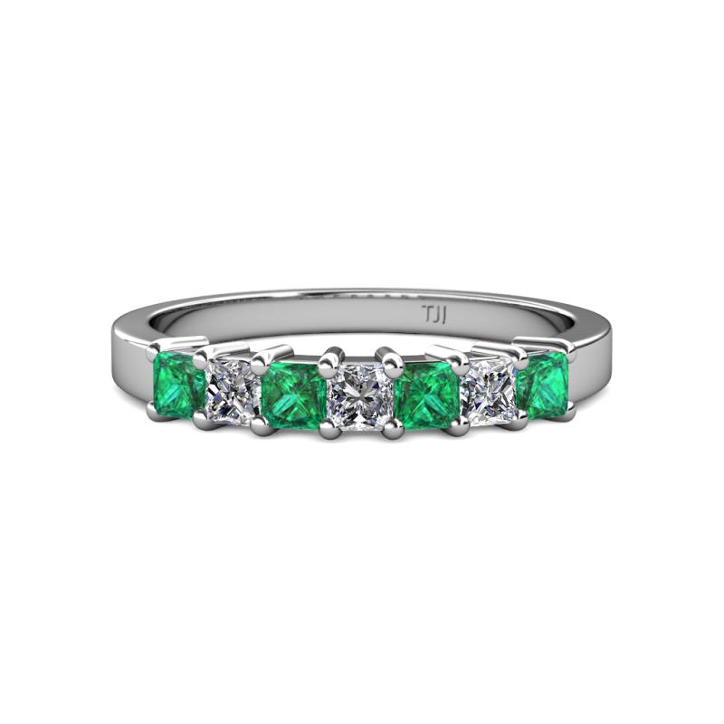 Evia 3.00 mm Emerald and Diamond Wedding Band 