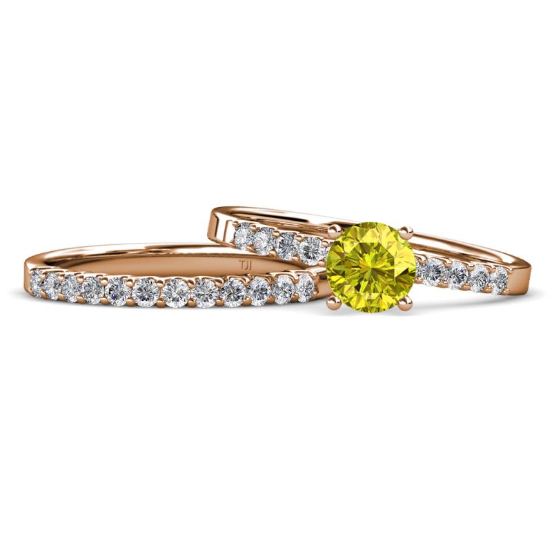 Sezen Yellow and White Diamond Bridal Set Ring 