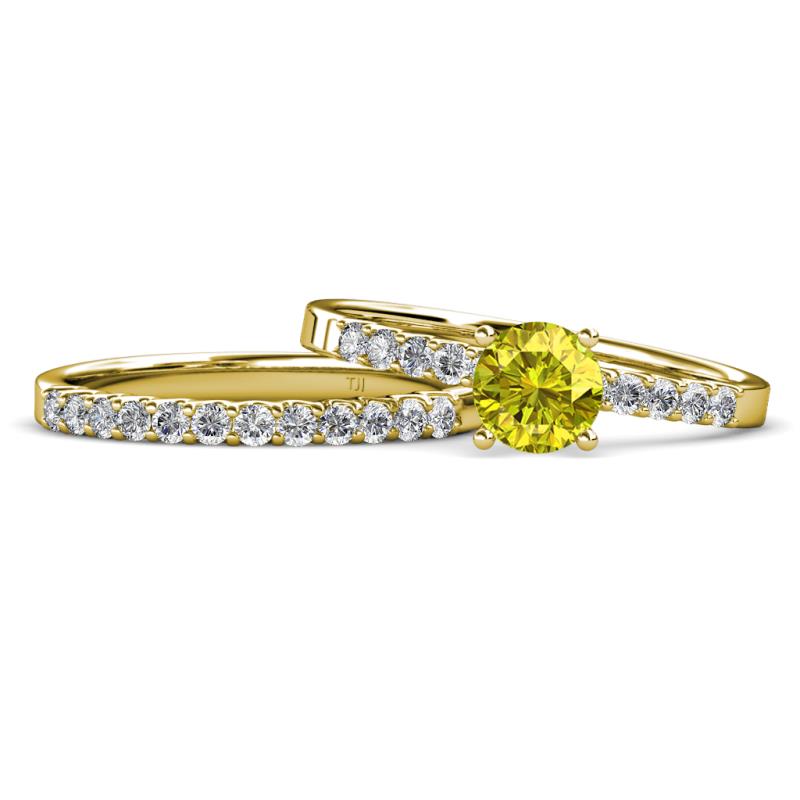 Sezen Yellow and White Diamond Bridal Set Ring 