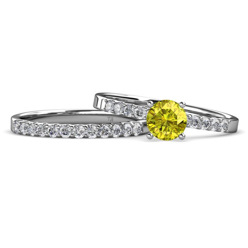 Sezen Yellow and White Diamond Bridal Set Ring 