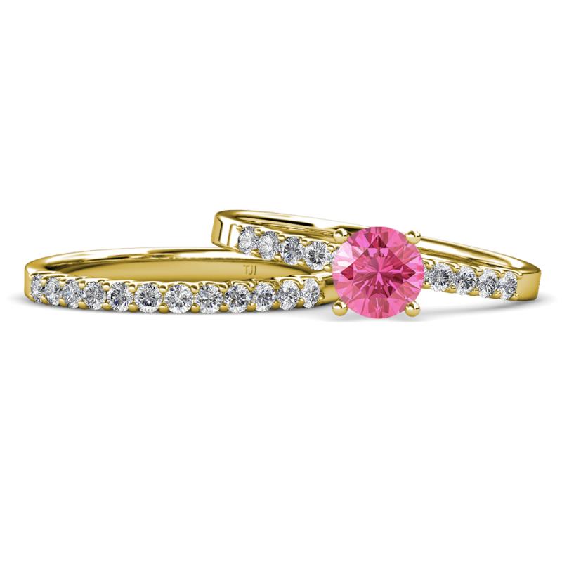 Sezen Pink Tourmaline and Diamond Bridal Set Ring 