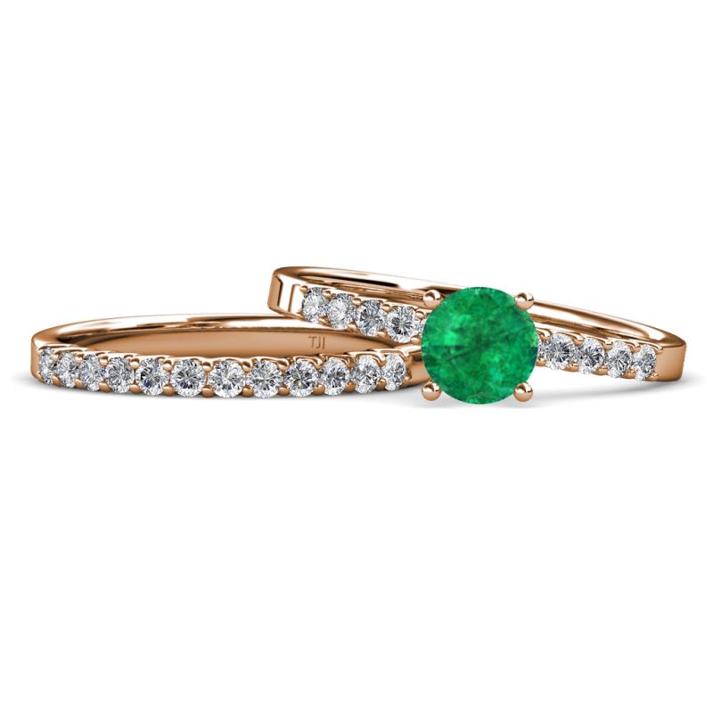 Sezen Emerald and Diamond Bridal Set Ring 