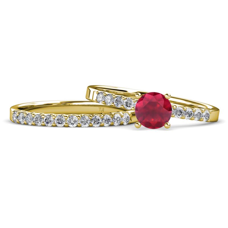 Sezen Ruby and Diamond Bridal Set Ring 