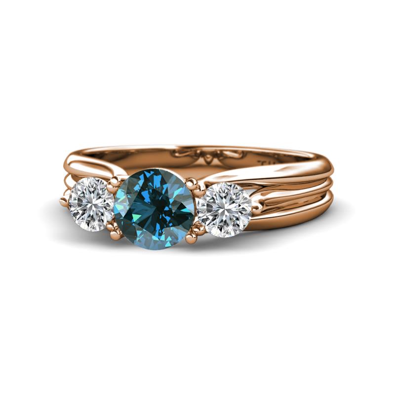 Alyssa 6.40 mm Blue and White Diamond Three Stone Ring 