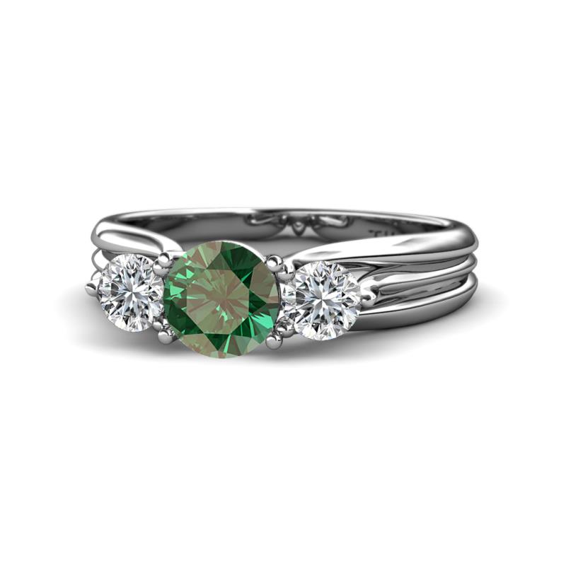 Alyssa 6.40 mm Diamond and Lab Created Alexandrite Three Stone Ring 