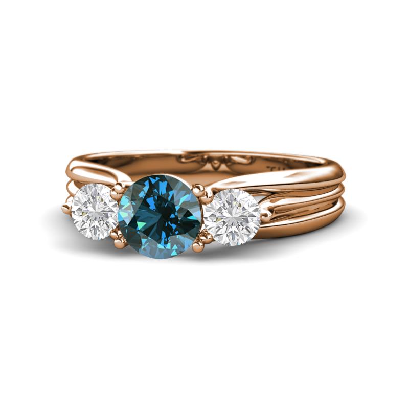 Alyssa Blue Diamond and White Sapphire Three Stone Engagement Ring 