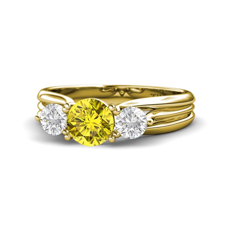 Alyssa Yellow Diamond and White Sapphire Three Stone Engagement Ring 