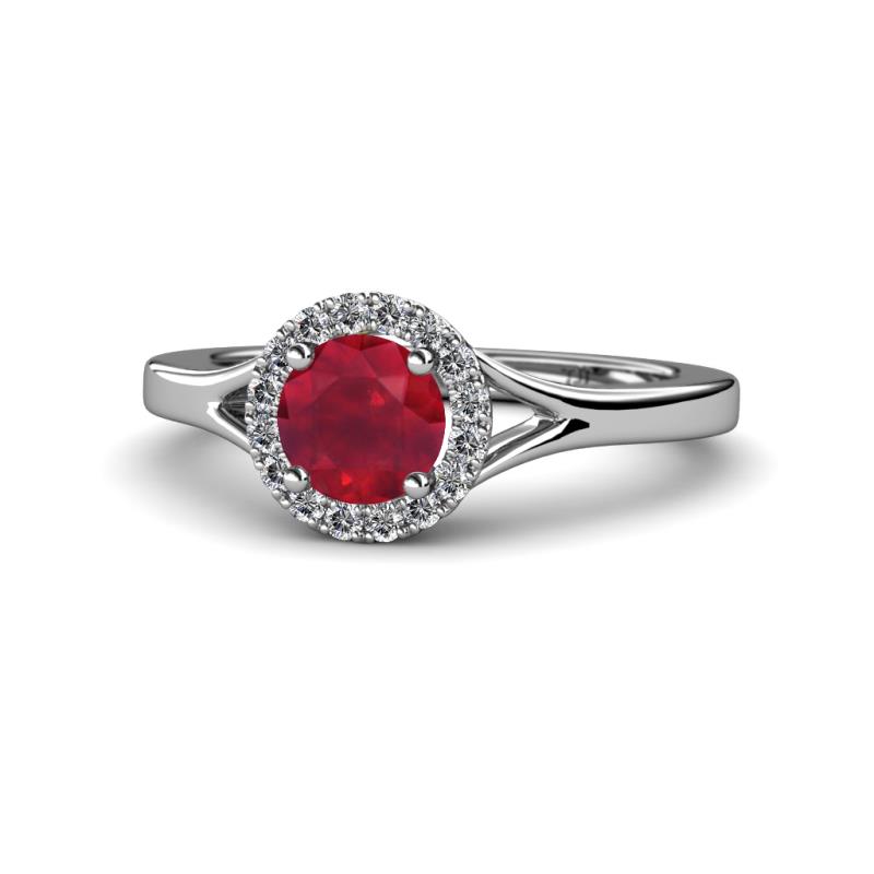 Lyneth Desire Ruby and Diamond Halo Engagement Ring 