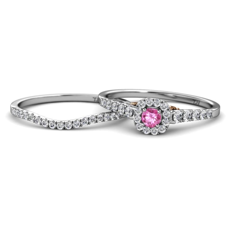 Florence Prima Pink Sapphire and Diamond Halo Bridal Set Ring 
