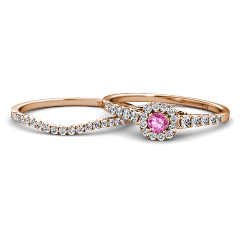 Florence Prima Pink Sapphire and Diamond Halo Bridal Set Ring 