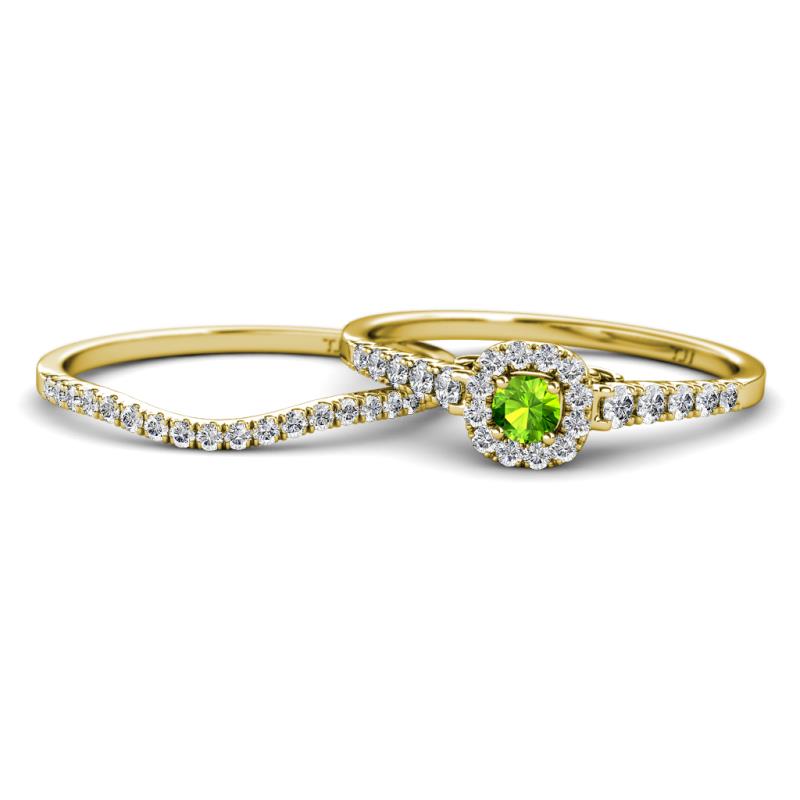 Florence Prima Peridot and Diamond Halo Bridal Set Ring 
