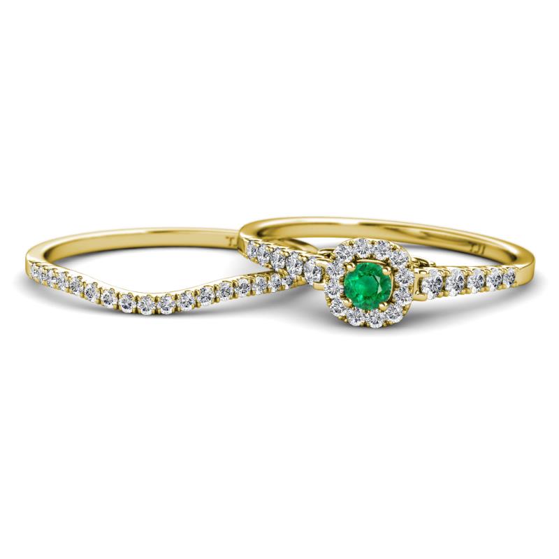 Florence Prima Emerald and Diamond Halo Bridal Set Ring 