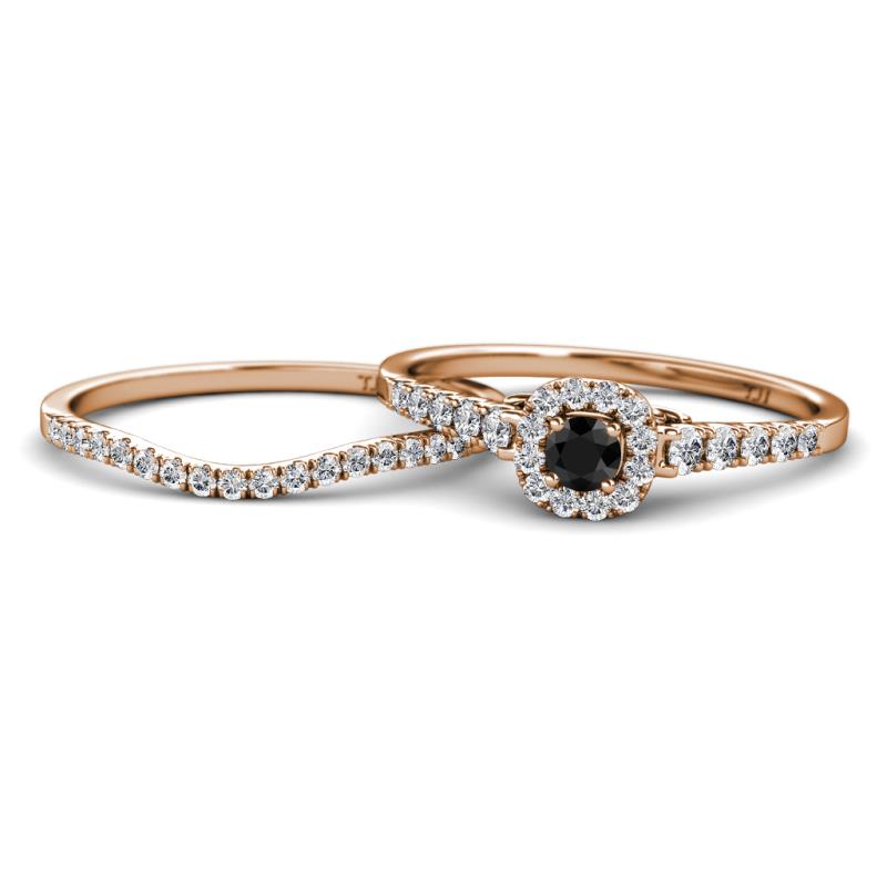 Florence Prima Black and White Diamond Halo Bridal Set Ring 