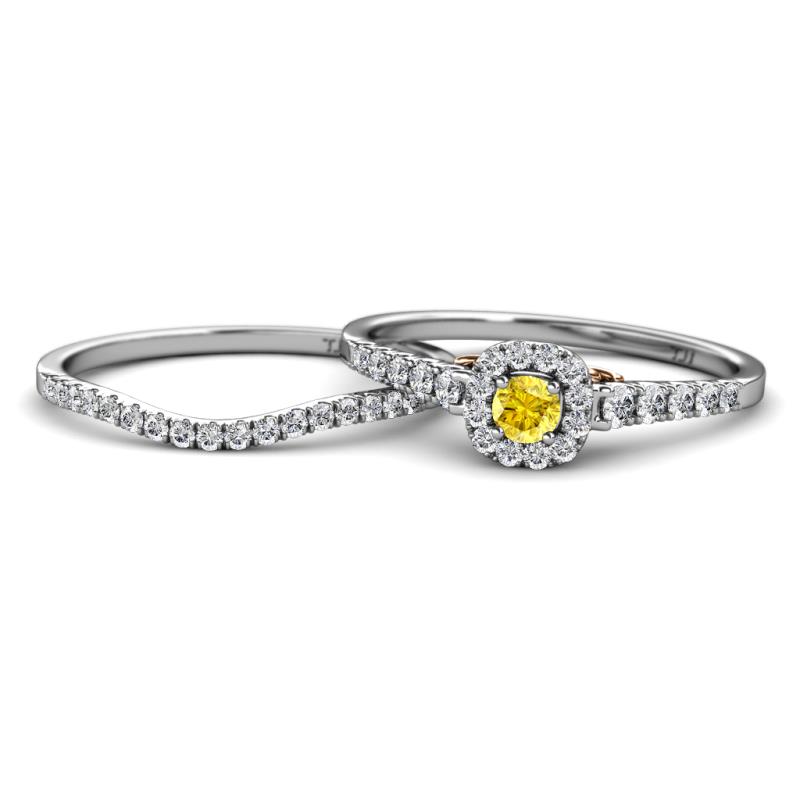 Florence Prima Yellow Sapphire and Diamond Halo Bridal Set Ring 
