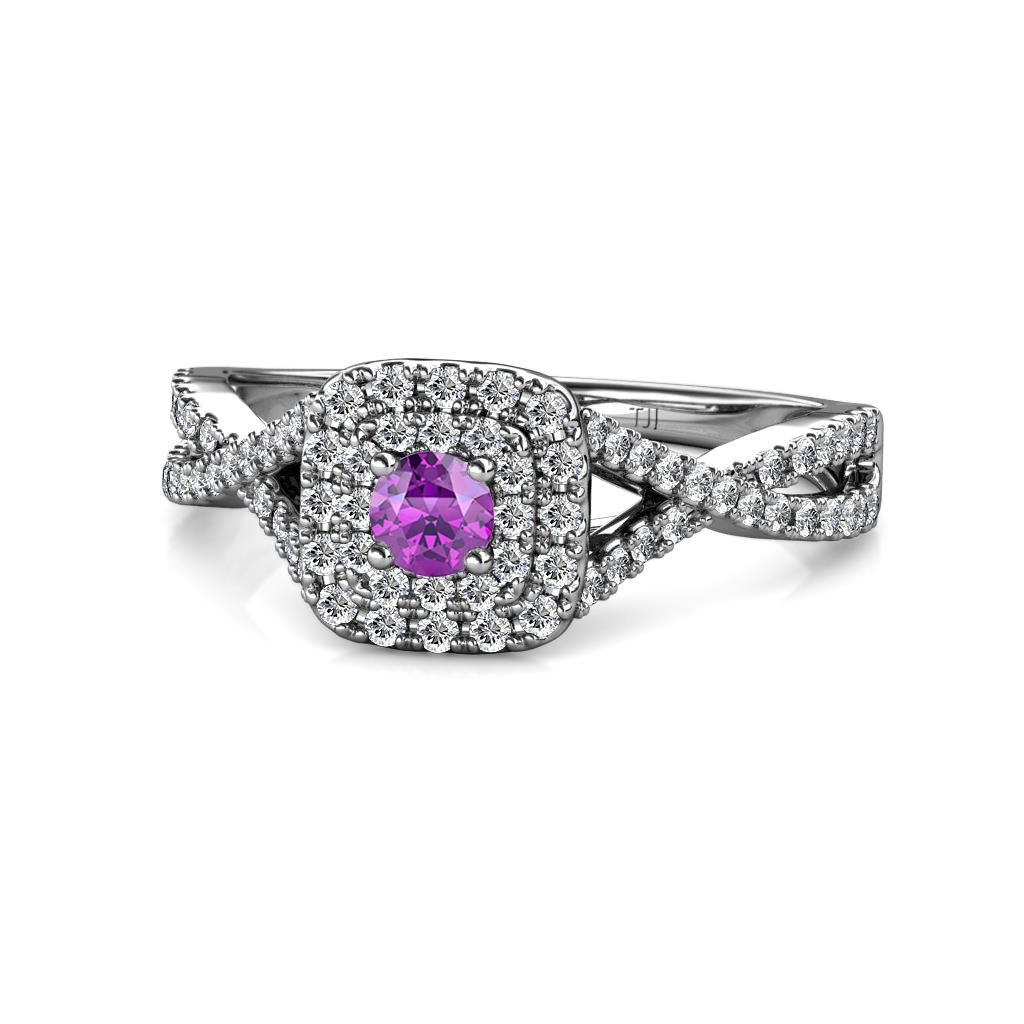 Maisie Prima Amethyst and Diamond Halo Engagement Ring 