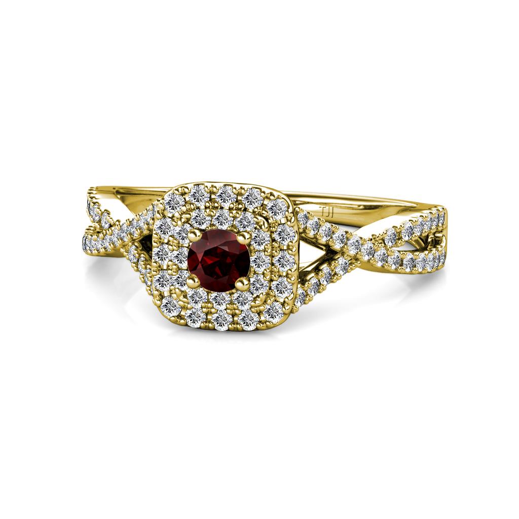 Maisie Prima Red Garnet and Diamond Halo Engagement Ring 