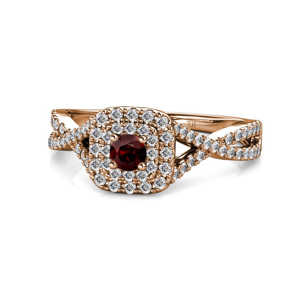 Maisie Prima Red Garnet and Diamond Halo Engagement Ring 