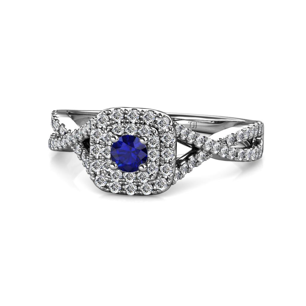 Maisie Prima Blue Sapphire and Diamond Halo Engagement Ring 
