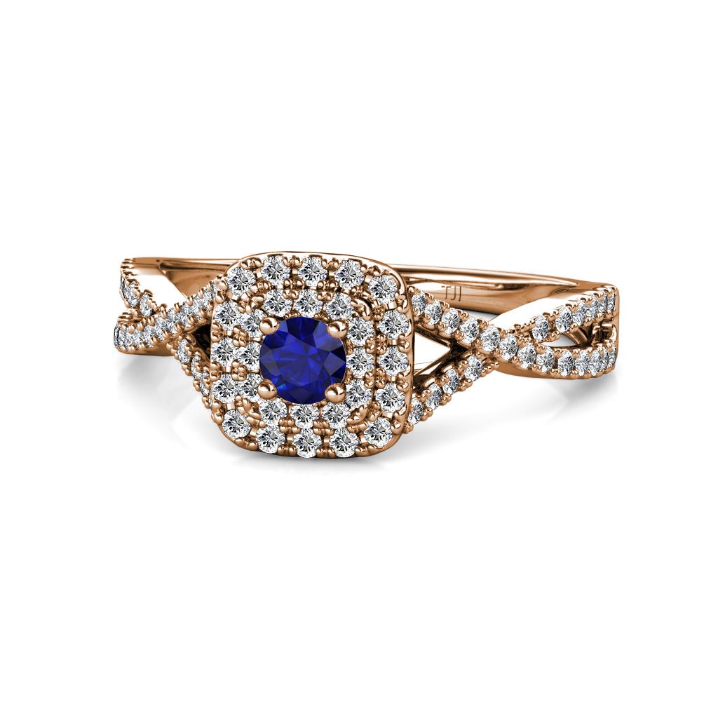 Maisie Prima Blue Sapphire and Diamond Halo Engagement Ring 
