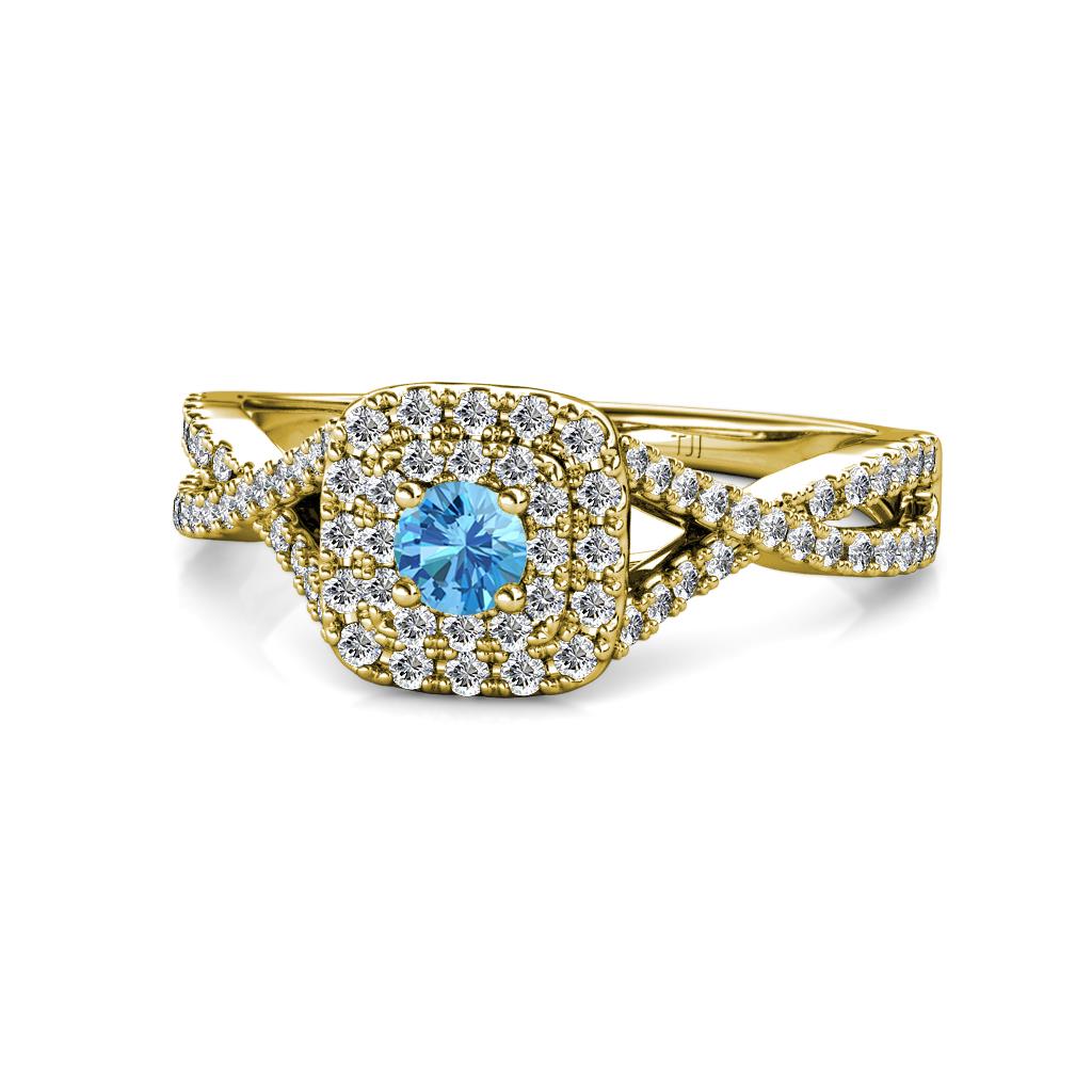 Maisie Prima Blue Topaz and Diamond Halo Engagement Ring 