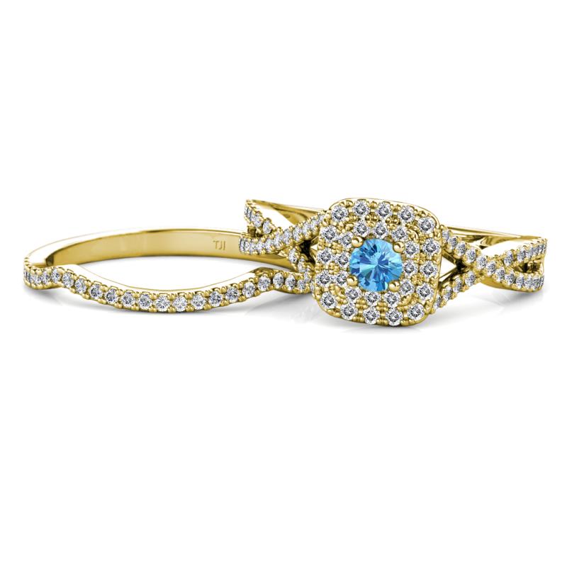 Maisie  Prima 0.60 ctw Blue Topaz (3.80 mm) Halo Bridal Set Ring 