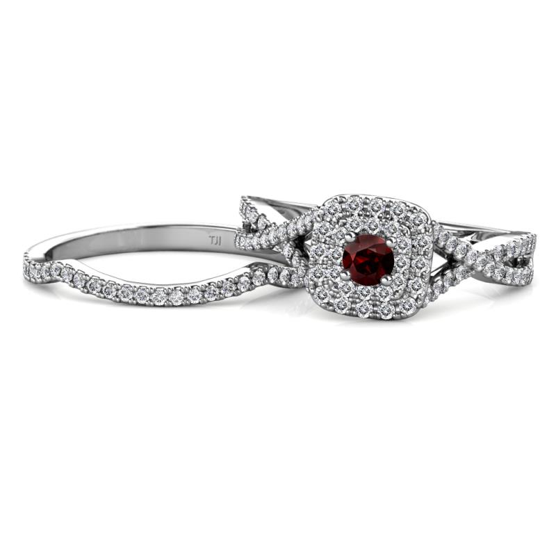 Maisie  Prima 0.65 ctw Red Garnet (3.80 mm) Halo Bridal Set Ring 