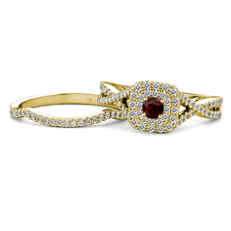 Maisie  Prima 0.65 ctw Red Garnet (3.80 mm) Halo Bridal Set Ring 